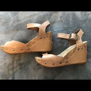 Lucky Brand—Nude leather and cork wedge—size 6 1/2